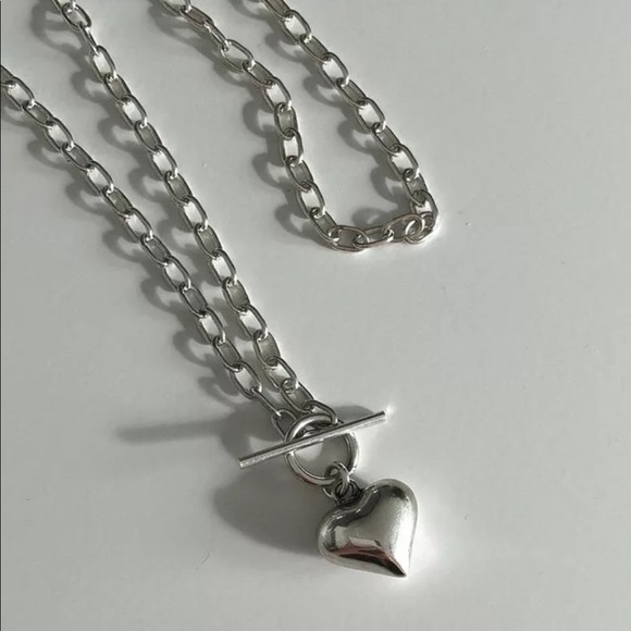 925 Sterling Sliver Chunky Toggle Heart Necklace - Picture 4 of 7